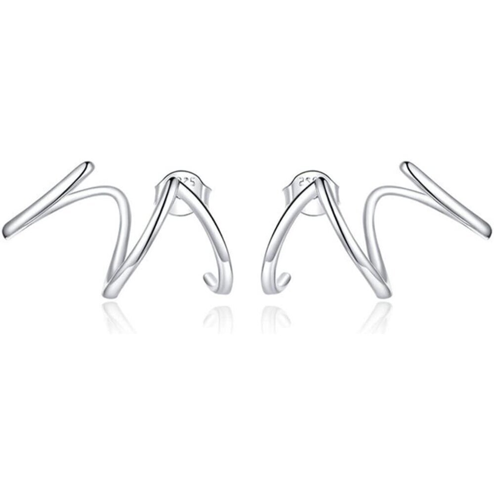 Sterling Silver Triple Illusion Study Earrings Double Huggie Hoop Jewelry for Wo